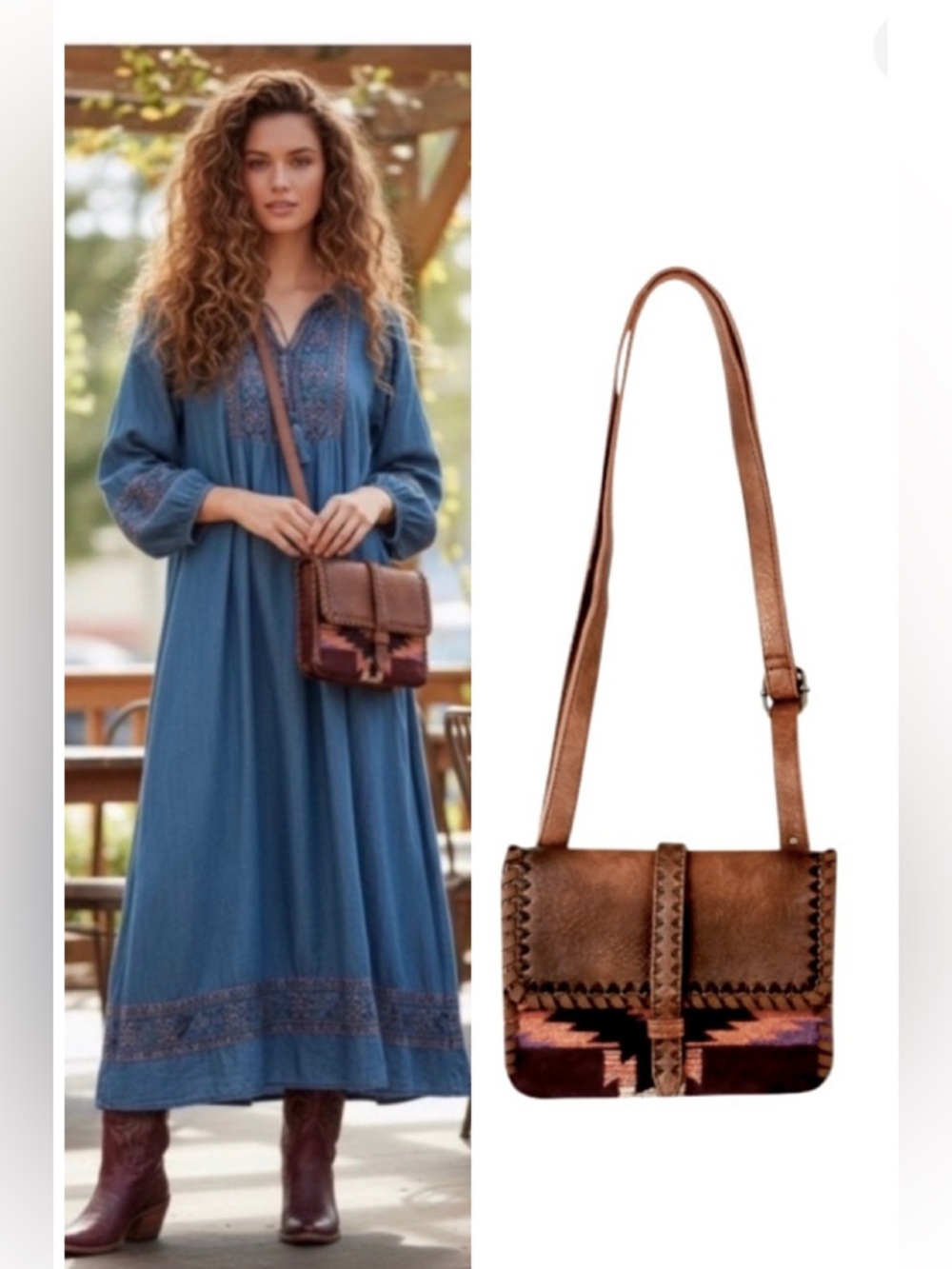 Justin crossbody bag boho Brown and Purple Southwestern Blanket and  Whipstitch